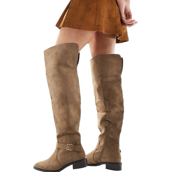 SEQWL Wide Fit Latte Buckle Detail Over-The-Knee Boots Taupe Chocolate Size 10 - Picture 7 of 7